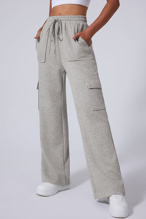 High Rise Wide Leg Knit Cargo Sweatpants