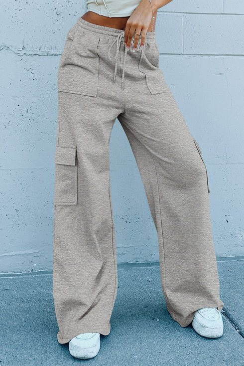 High Rise Wide Leg Knit Cargo Sweatpants