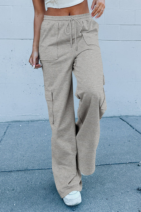 High Rise Wide Leg Knit Cargo Sweatpants