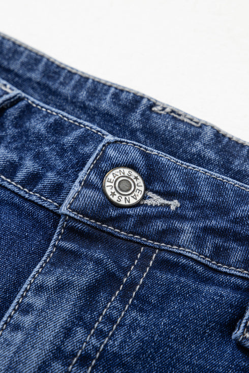 High Rise Wide Leg Pocketed Stretch Denim Jeans
