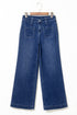 High Rise Wide Leg Pocketed Stretch Denim Jeans