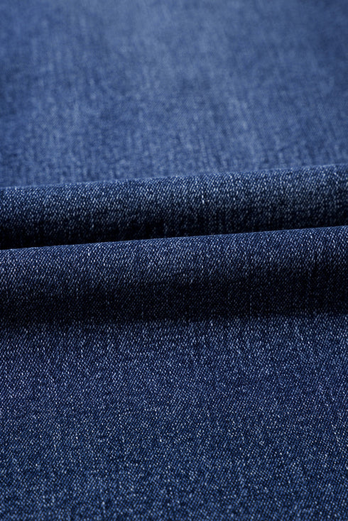 High Rise Wide Leg Pocketed Stretch Denim Jeans