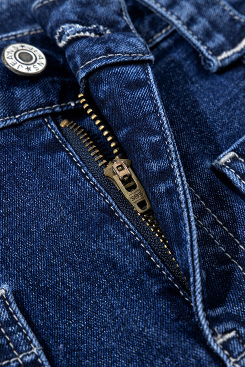 High Rise Wide Leg Pocketed Stretch Denim Jeans