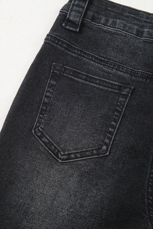 High Rise Wide Leg Pocketed Stretch Denim Jeans