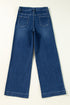 High Rise Wide Leg Pocketed Stretch Denim Jeans