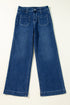 High Rise Wide Leg Pocketed Stretch Denim Jeans