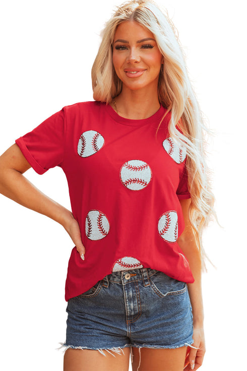 High Shine Sequin Striped Short Sleeve Rugby Tee
