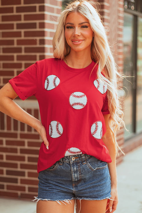 High Shine Sequin Striped Short Sleeve Rugby Tee
