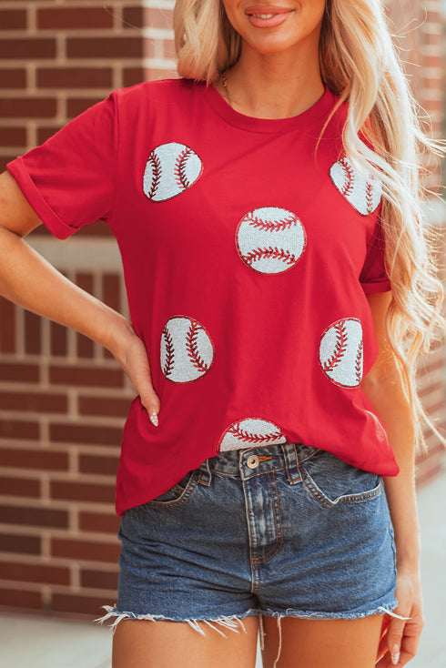 High Shine Sequin Striped Short Sleeve Rugby Tee