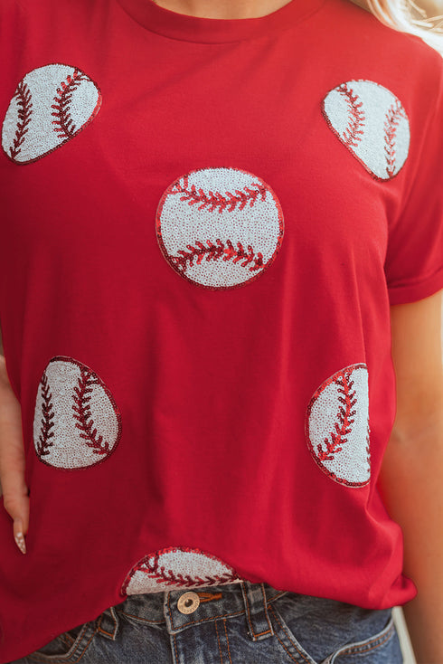 High Shine Sequin Striped Short Sleeve Rugby Tee