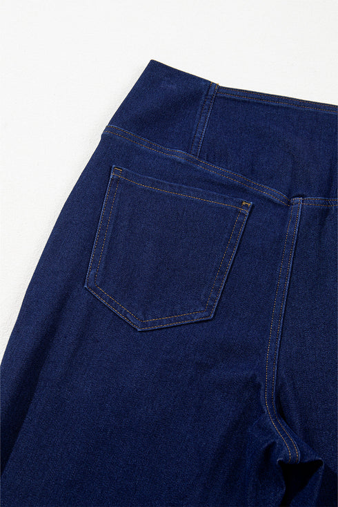 High Stretch Crossed Waist Flare Knit Denim Jeans