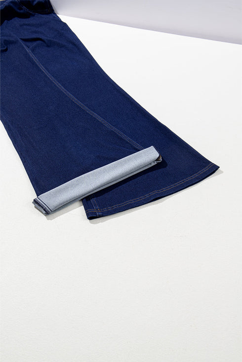 High Stretch Crossed Waist Flare Knit Denim Jeans