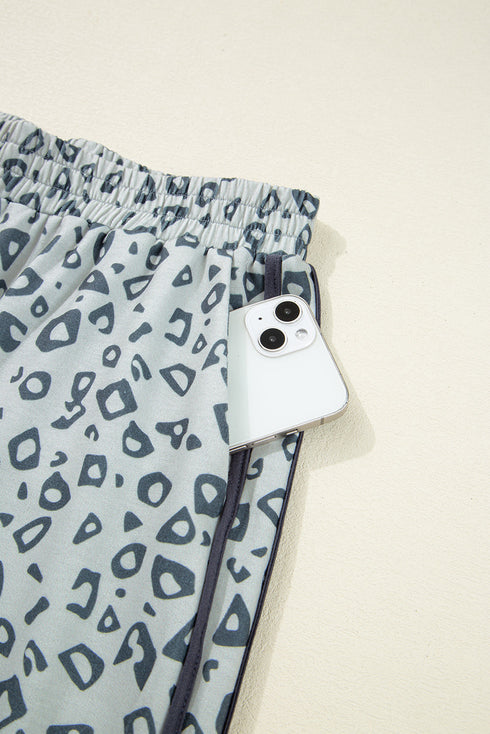 High Waist Abstract Animal Print Side Tie Cropped Pants