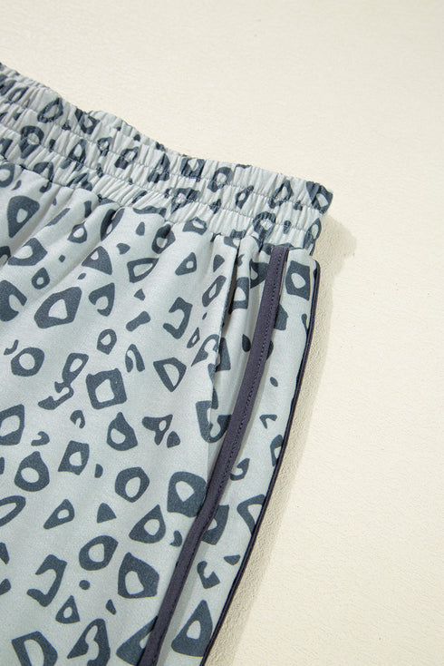 High Waist Abstract Animal Print Side Tie Cropped Pants