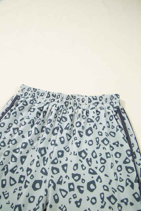 High Waist Abstract Animal Print Side Tie Cropped Pants