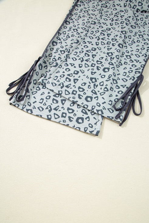 High Waist Abstract Animal Print Side Tie Cropped Pants
