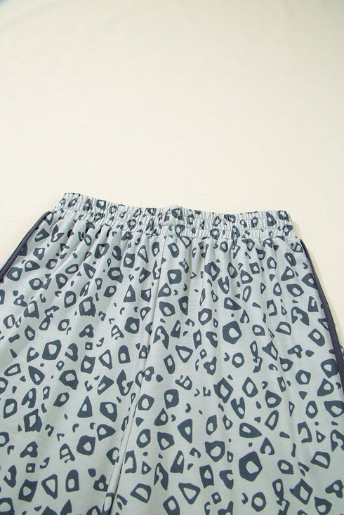 High Waist Abstract Animal Print Side Tie Cropped Pants