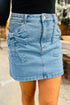 High Waist Acid Wash Bowknot Detail Denim Skirt