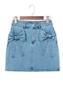 High Waist Acid Wash Bowknot Detail Denim Skirt
