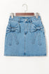 High Waist Acid Wash Bowknot Detail Denim Skirt