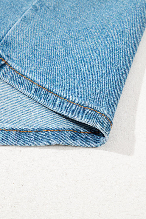 High Waist Acid Wash Bowknot Detail Denim Skirt
