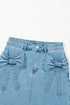 High Waist Acid Wash Bowknot Detail Denim Skirt