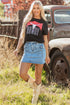 High Waist Acid Wash Bowknot Detail Denim Skirt