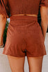 High Waist Button Decor Patch Pocket Scalloped Hem Corduroy Shorts
