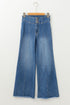 High Waist Button Fly Seamed Raw Hem Wide Leg Jeans