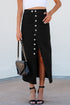 High Waist Button Fly Side Split Denim Midi Skirt