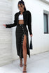 High Waist Button Fly Side Split Denim Midi Skirt