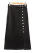High Waist Button Fly Side Split Denim Midi Skirt