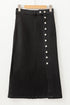 High Waist Button Fly Side Split Denim Midi Skirt