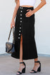 High Waist Button Fly Side Split Denim Midi Skirt