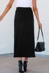High Waist Button Fly Side Split Denim Midi Skirt