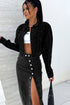 High Waist Button Fly Side Split Denim Midi Skirt