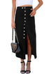 High Waist Button Fly Side Split Denim Midi Skirt