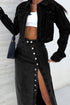 High Waist Button Fly Side Split Denim Midi Skirt