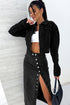 High Waist Button Fly Side Split Denim Midi Skirt
