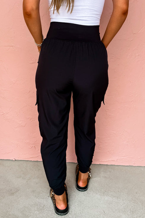 High Waist Cargo Pocket Tapered Cuffed Jogger Pants