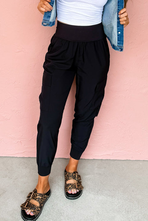 High Waist Cargo Pocket Tapered Cuffed Jogger Pants
