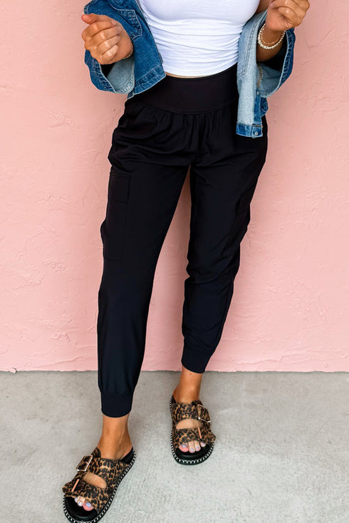 High Waist Cargo Pocket Tapered Cuffed Jogger Pants