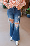 High Waist Distressed Cutout Flare Leg Denim Jeans