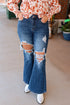 High Waist Distressed Cutout Flare Leg Denim Jeans