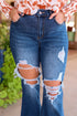 High Waist Distressed Cutout Flare Leg Denim Jeans