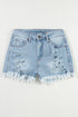 High Waist Distressed Ripped Raw Hem Patchwork Denim Shorts
