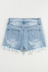 High Waist Distressed Ripped Raw Hem Patchwork Denim Shorts