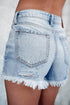 High Waist Distressed Ripped Raw Hem Patchwork Denim Shorts