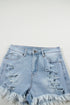 High Waist Distressed Ripped Raw Hem Patchwork Denim Shorts