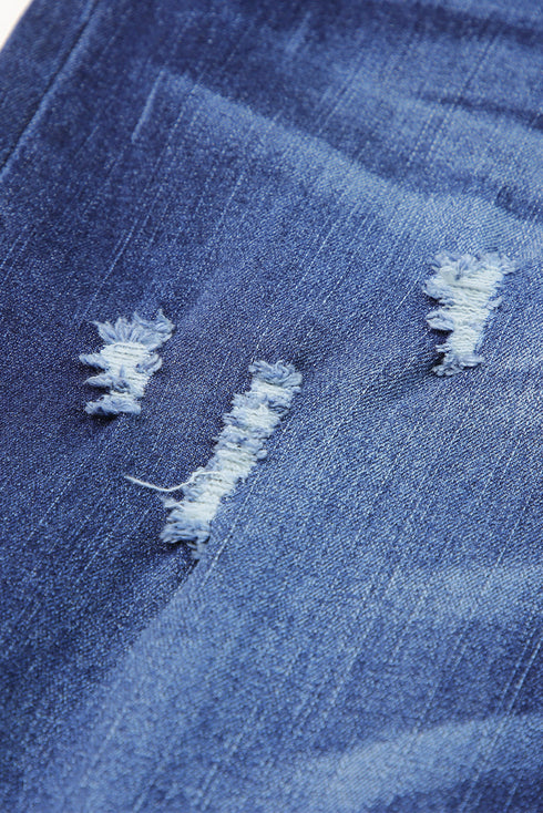 High Waist Distressed Straight Leg Contrast Cuff Jeans